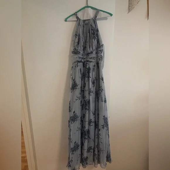 Marchesa Notte • Blue & Silver Floral Maxi Dress with open back • size 6 - Picture 7 of 16